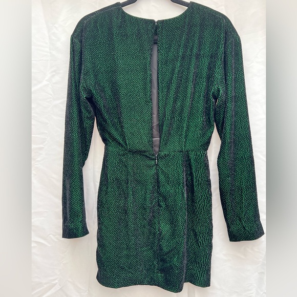& Other Stories | Velvet Long Sleeve Green Mini Dress Open Back | Size 4 - Picture 3 of 4